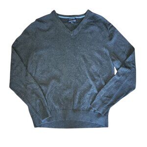 Lands End Sweater Mens Size L Large Solid All Grey Gray 100% Supima Cotton